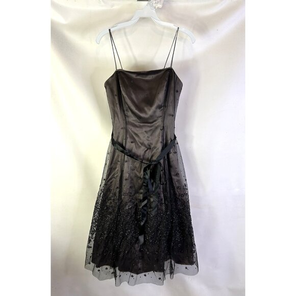 Vintage Dresses & Skirts - Vintage 90s Metalllic Floral Overlay Spaghetti Dress Whimsigoth Vamp